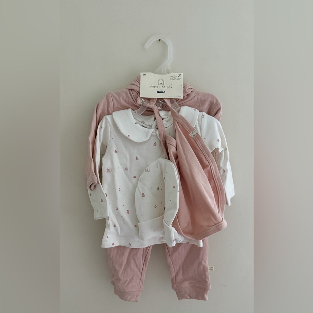 Petite Maison x NoNo pink and White Baby Outfit Set